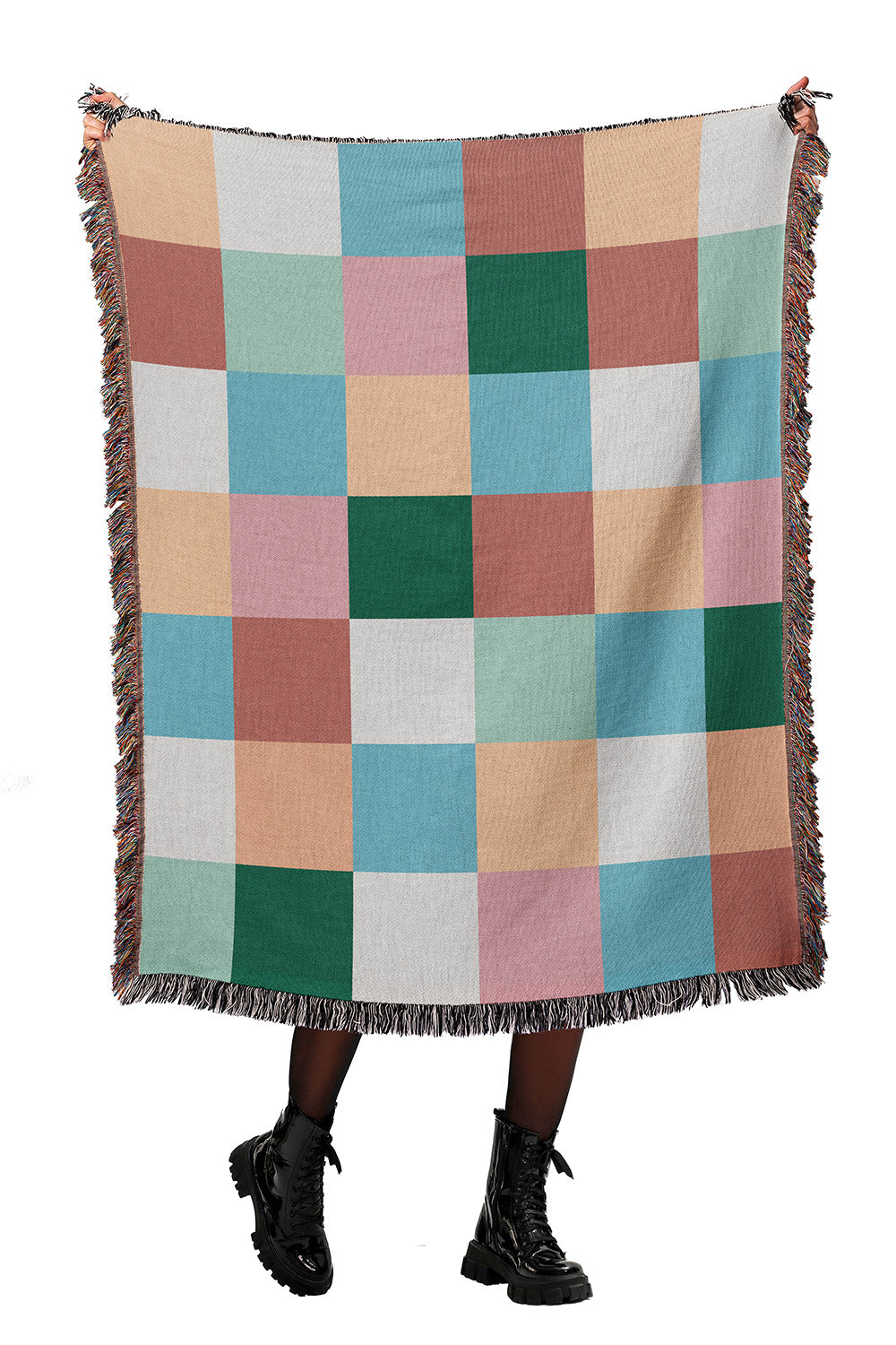 Colorful Checkered Cotton Woven Throw Blanket showcasing a vibrant multicolor checkered pattern.