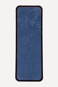 a contour edge hand-tufted wool runner in slate and espresso, shown flat from above