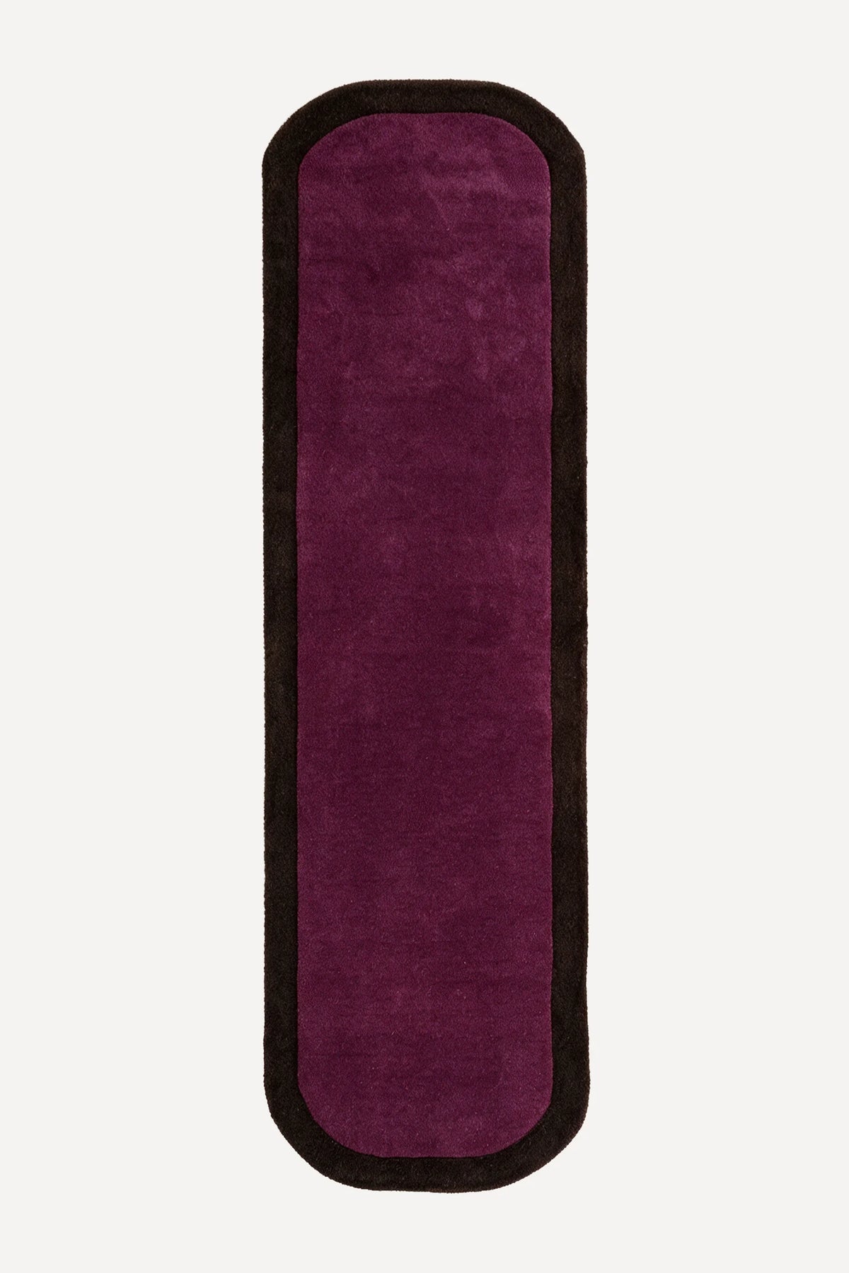 a contour edge hand-tufted wool runner in wine and espresso, shown flat from above