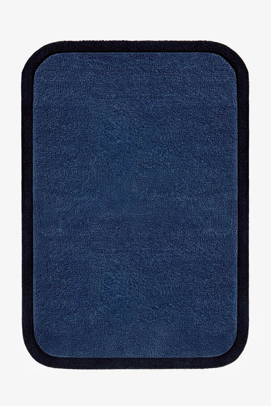 9x12 navy blue wool rug with rich dark border and dense modern weave