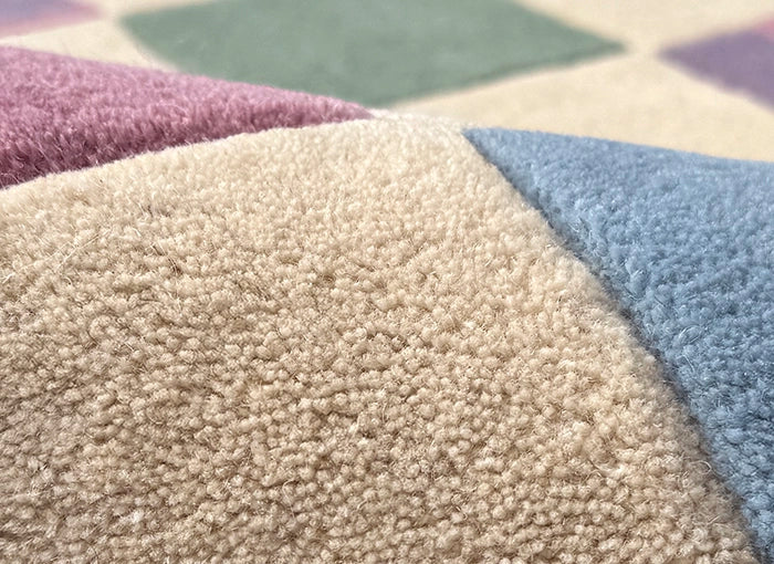Close-up of a multicolored checkered rug