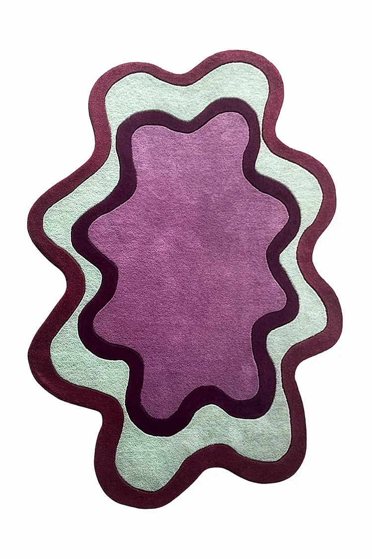 custom wavy purple and green rug on a white background
