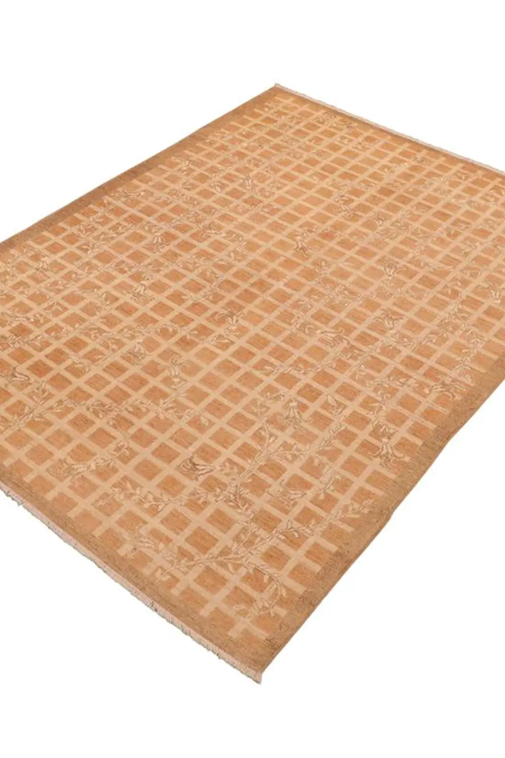 minimalist grid pattern gold and cream rug, a blend of modern design and artisanal craftsmanship