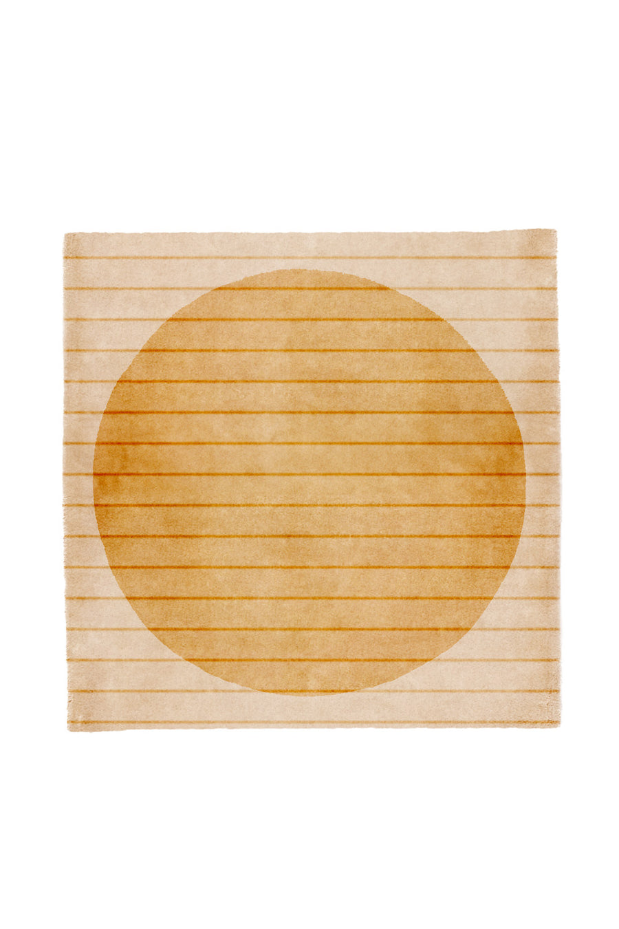 Golden Geometry Square Hand Tufted Wool Rug showcasing its central sun symbol and gold stripes