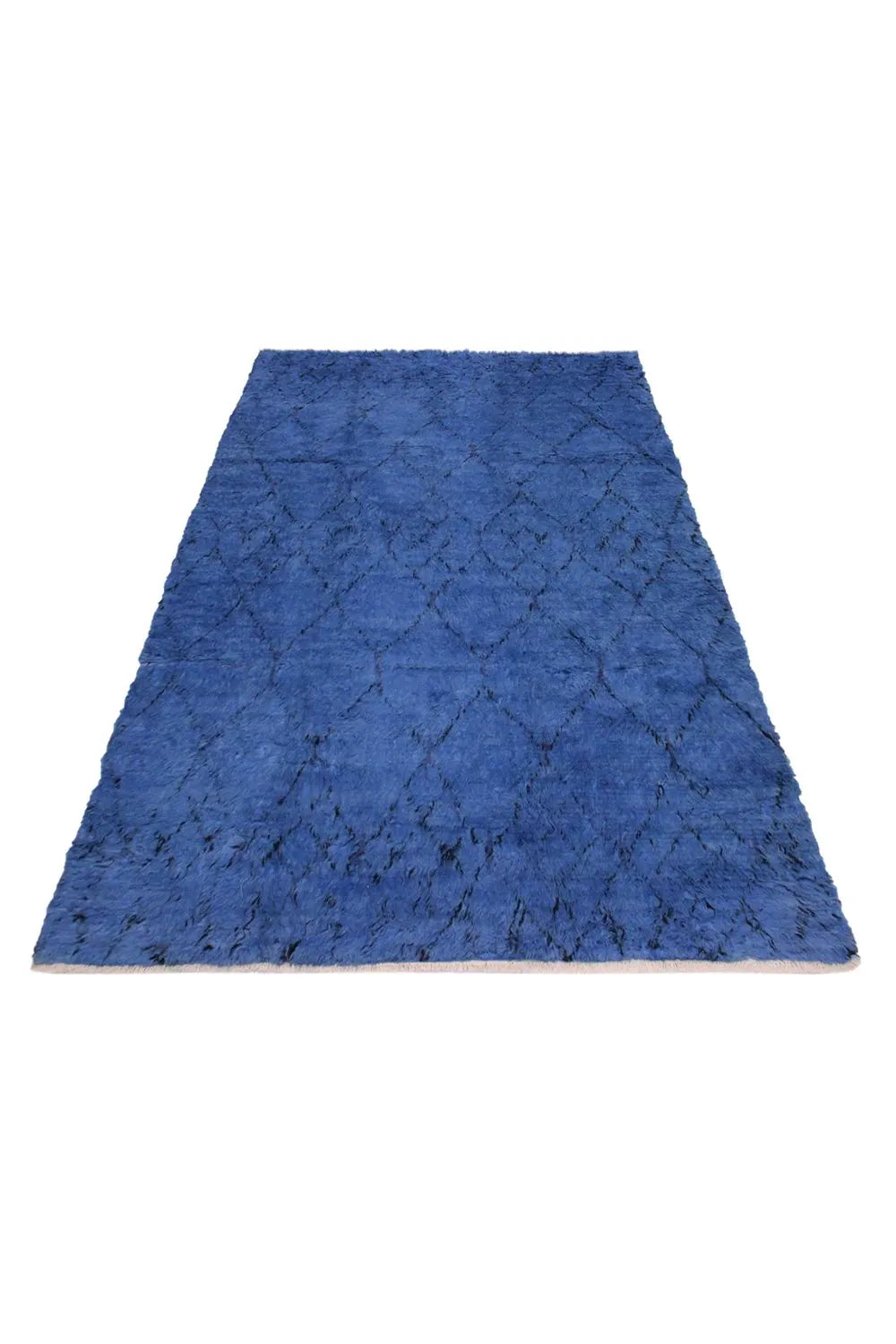 Modern Hand-Knotted Blue Wool Rug with Geometric Patterns in 8x10 Size