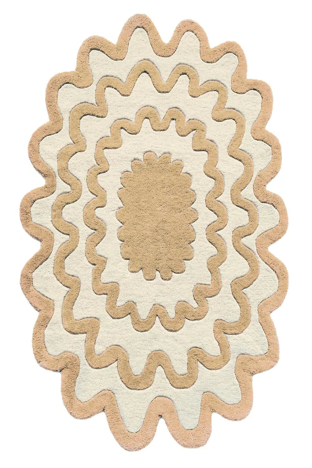 Burst Oval Hand Tufted Wool Rug white tan beige