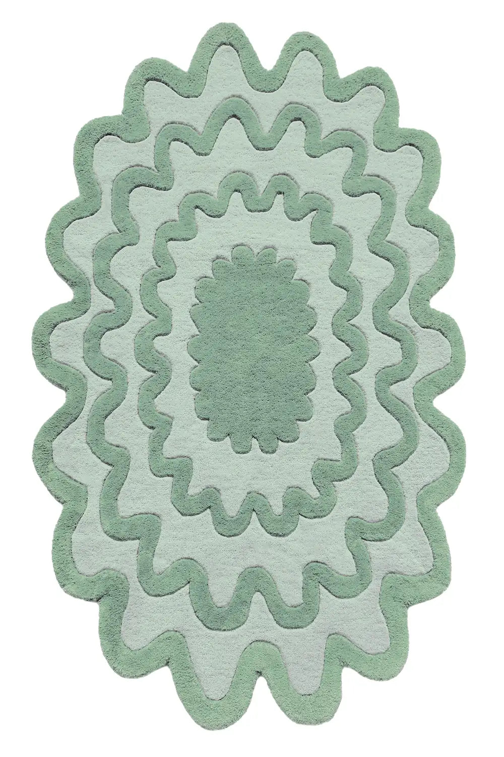 Burst Oval Hand Tufted Wool Rug sage green