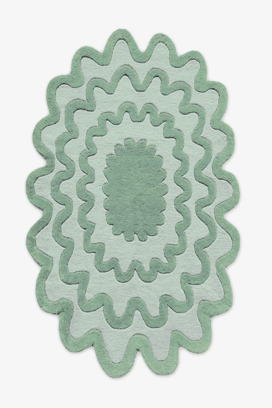 Sage green ripple oval rug, organic modern wool rug perfect for coastal and bohemian interiors