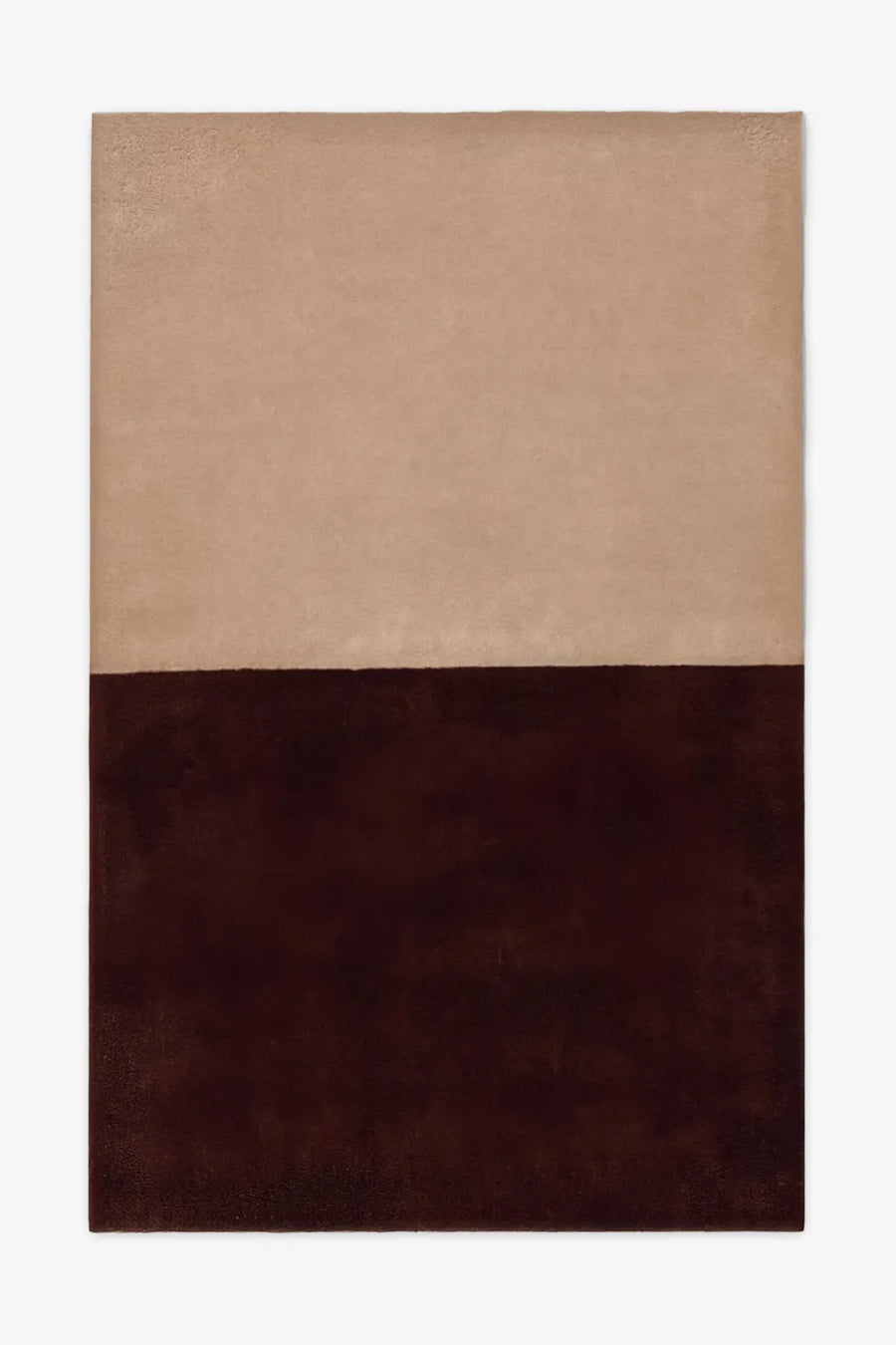 Soft neutral tan and deep brown wool rug, a warm modern addition to bedrooms, home offices, or cozy minimalist homes.