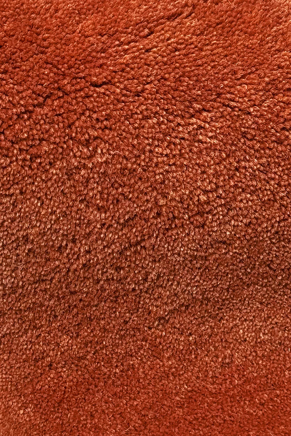 Close-up of a textured burnt orange wool rug