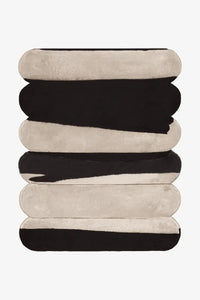 Neutral black and cream abstract striped rug, wool modern rug for living room or bedroom