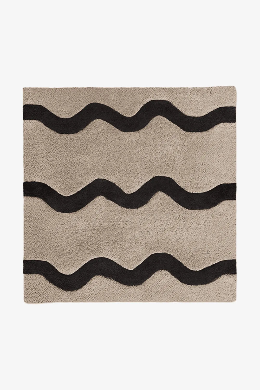 Neutral beige and black wavy square wool rug, perfect for 8x8 and 9x9 layouts in modern minimalist homes, entryways, or kids' rooms