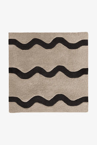 Neutral beige and black wavy square wool rug, perfect for 8x8 and 9x9 layouts in modern minimalist homes, entryways, or kids' rooms