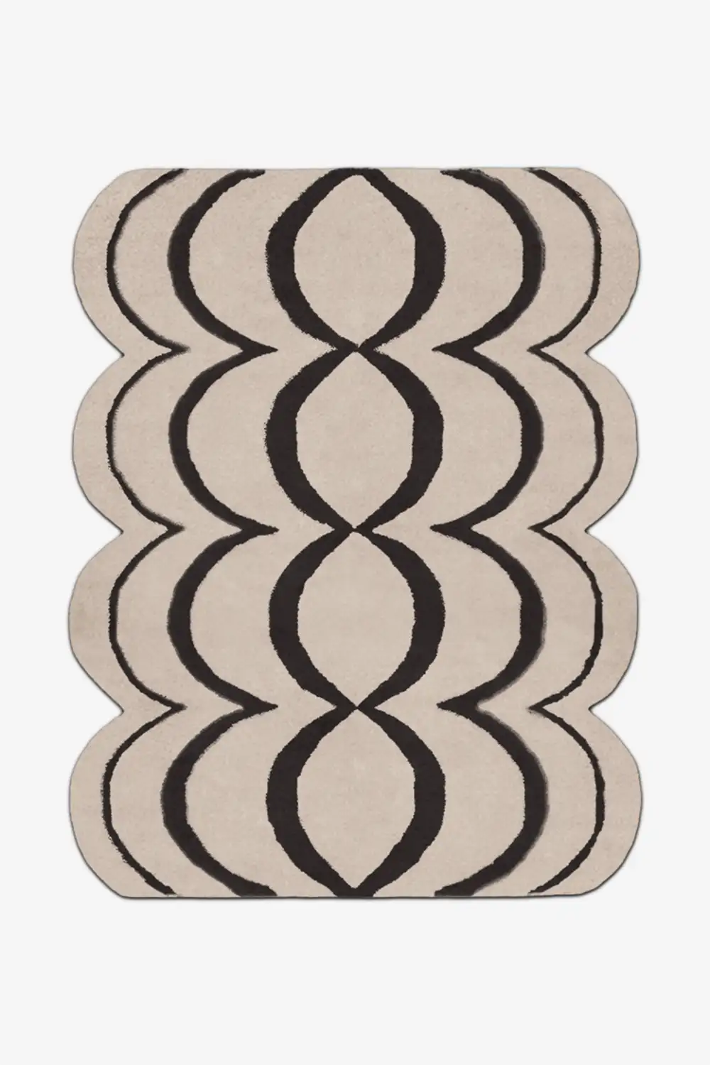 Beige rug with black wavy pattern on a white background