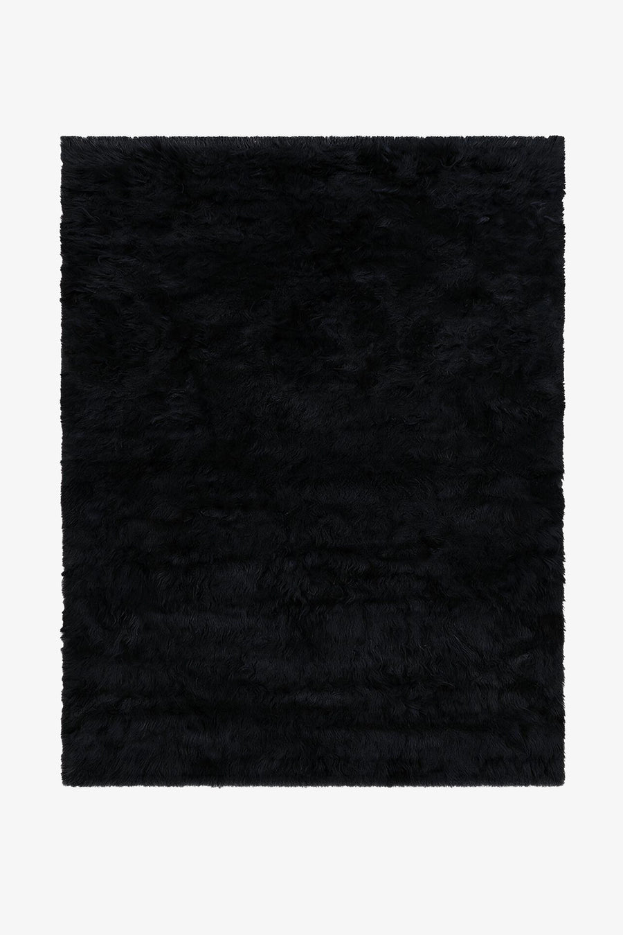 Black Hand-Knotted Shag Wool Rug