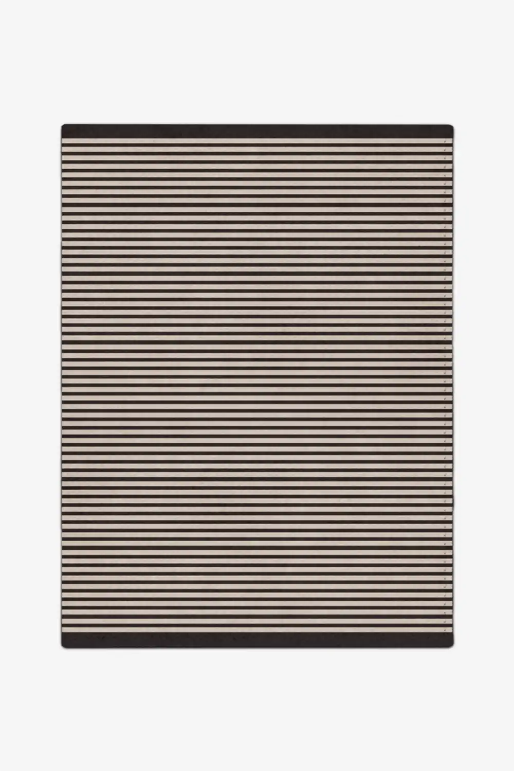 Striped wool rug with black and beige stripes on a white background