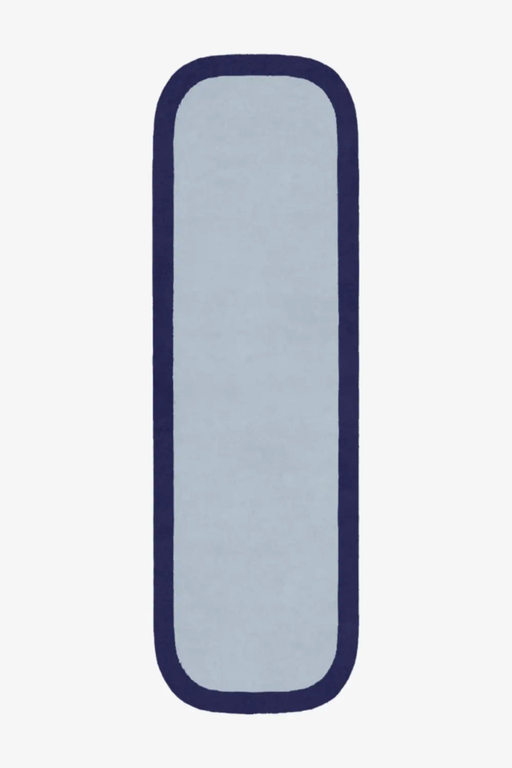 Light blue wool runner rug with navy border, modern minimalist hallway rug 2x8