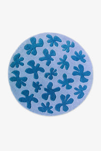 Blue floral round rug, modern 8 ft round rug for dining rooms or coastal interiors