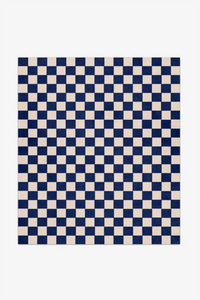 blue and white checkered wool rug