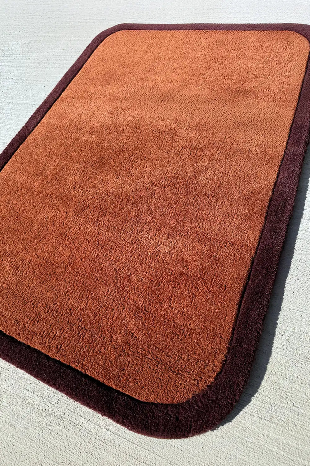 Rich brown 4x6 area rug with burgundy brown border and soft wool texture