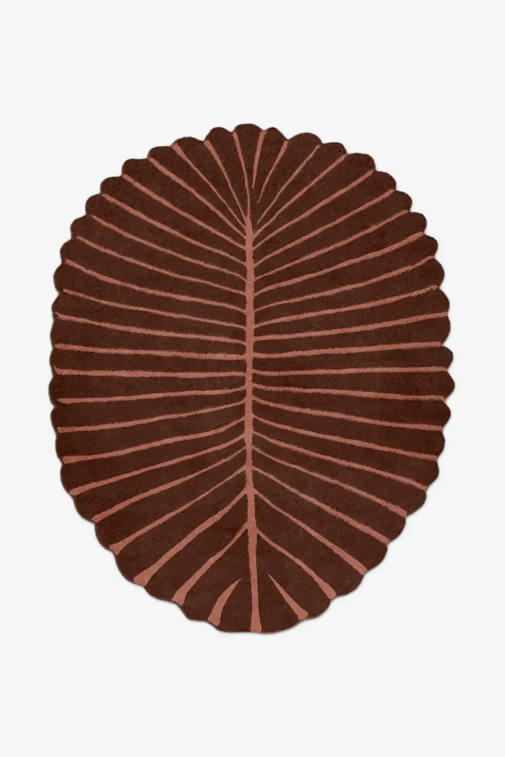 Round brown rug with leaf pattern on a white background