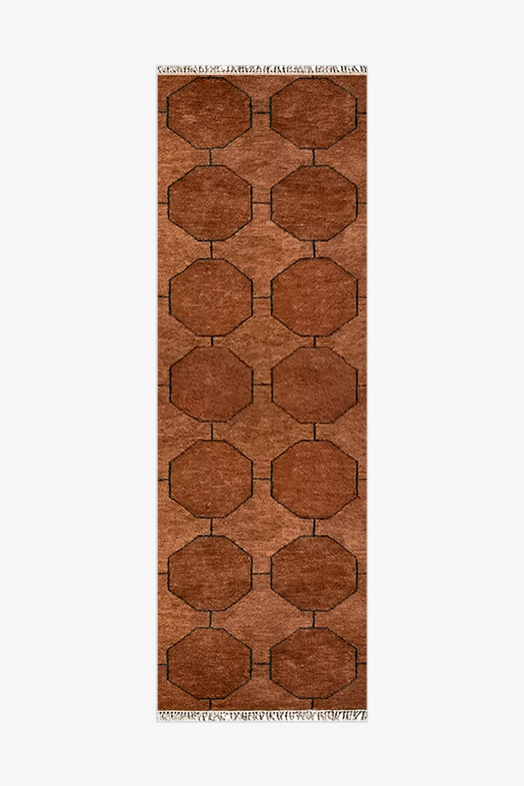 Brown patterned runner rug in hand-knotted wool on a plain background | 2x7