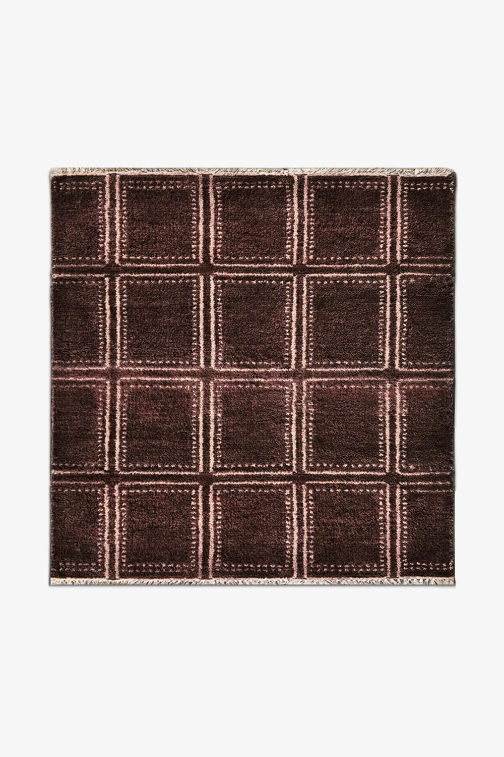 Boxstep Bold Grid Hand-Knotted Square Wool Rug