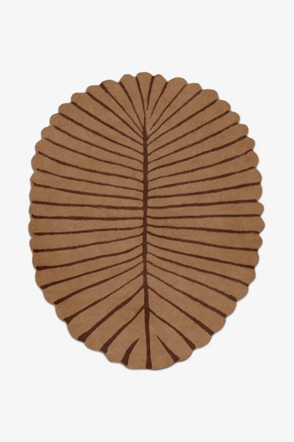 Brown leaf-shaped rug on a white background