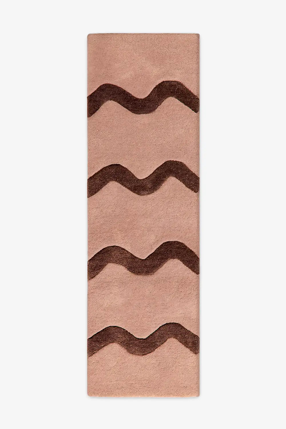 Tan wool runner rug with dark brown wavy stripes, boho earth tone runner rug 2x8