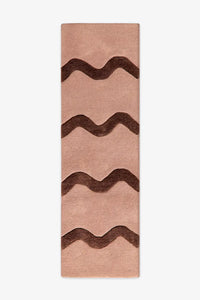 Tan wool runner rug with dark brown wavy stripes, boho earth tone runner rug 2x8