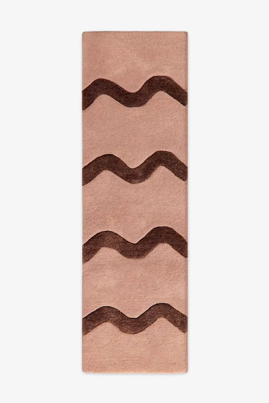 Tan wool runner rug with dark brown wavy stripes, boho earth tone runner rug 2x8