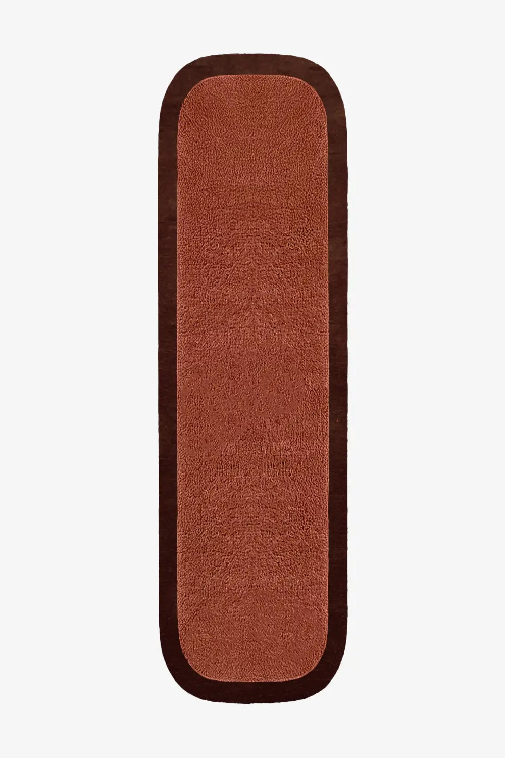 Brown runner rug with rounded chocolate edge, minimalist modern wool runner 2x6