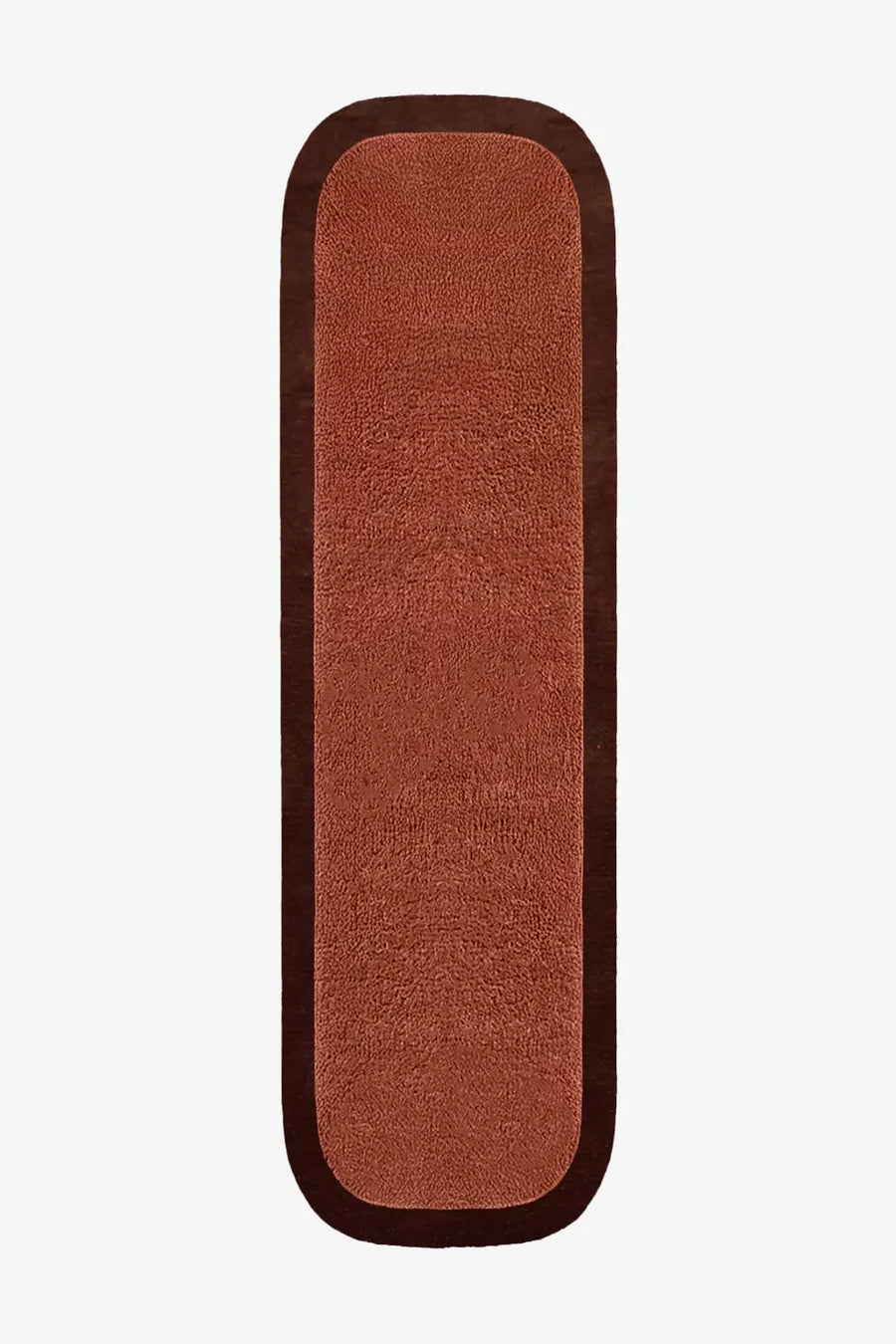 Brown runner rug with rounded chocolate edge, minimalist modern wool runner 2x6