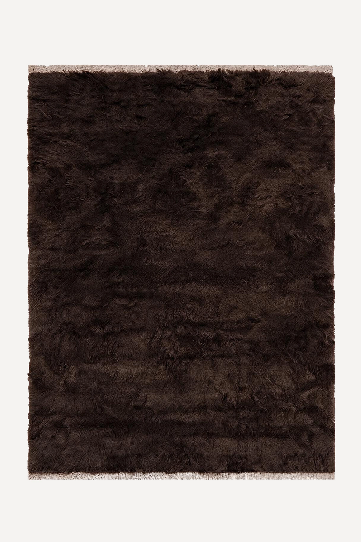 Chocolate Brown Hand-Knotted Shag Wool Rug