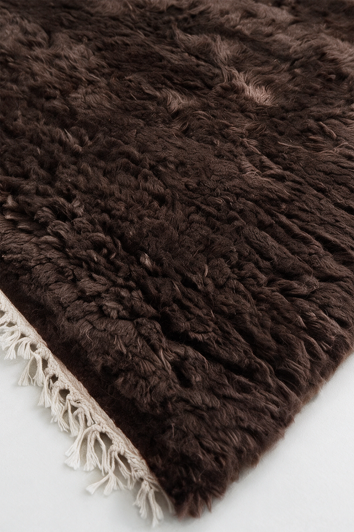 Chocolate Brown Hand-Knotted Shag Wool Rug