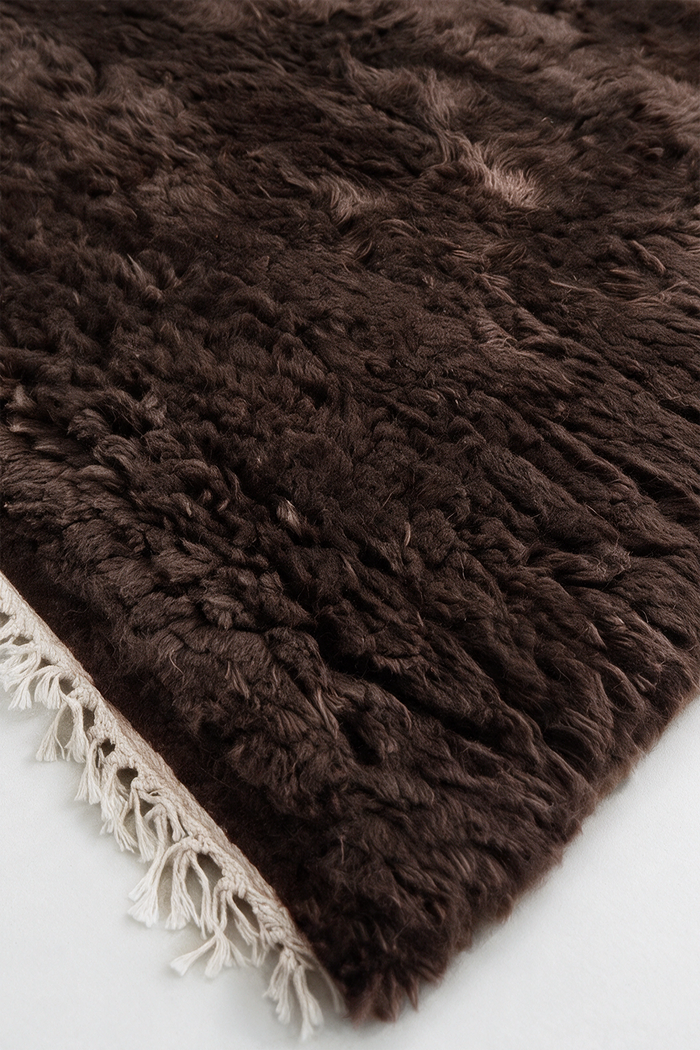 Chocolate Brown Hand-Knotted Shag Wool Rug