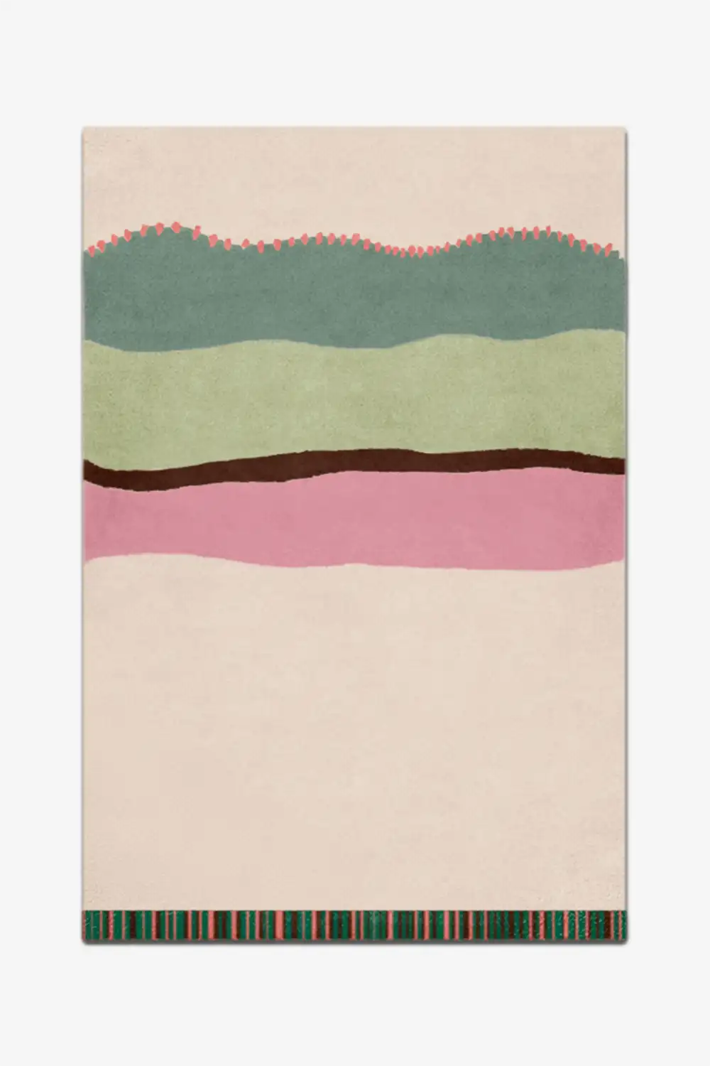 Rectangular rug with colorful striped pattern on a white background