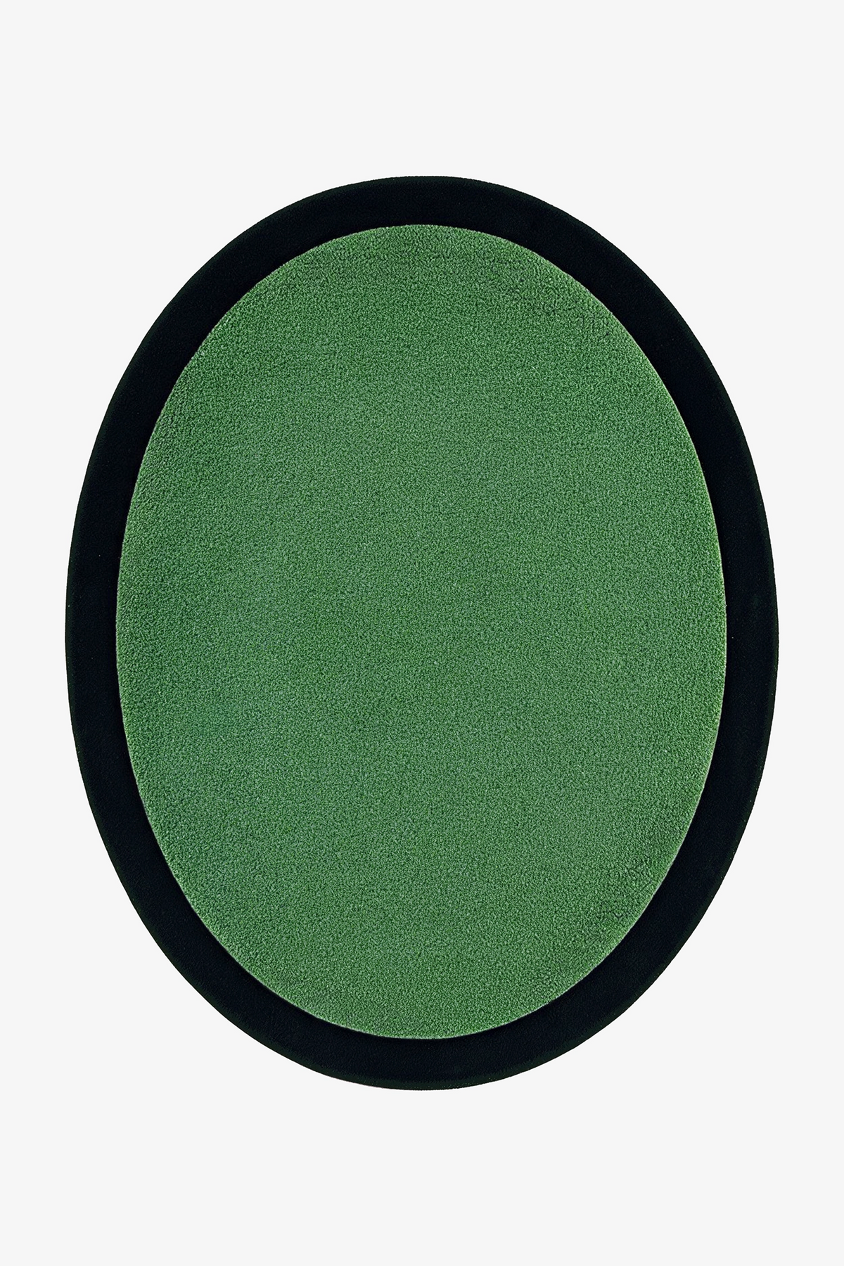 An oval green rug with a thick black border, shown from a top-down view on a plain white background.