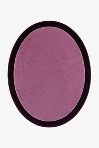 An oval-shaped area rug with a textured dusty purple center and a contrasting plum border, shown from a top-down view on a white background.