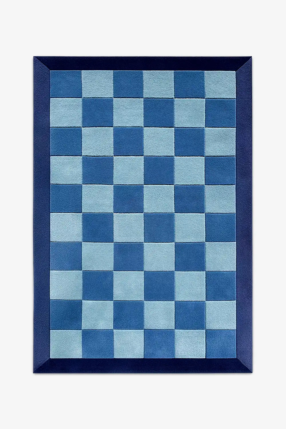 custom rug with checkered pattern and border design