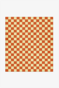 orange and yellow checkered wool rug