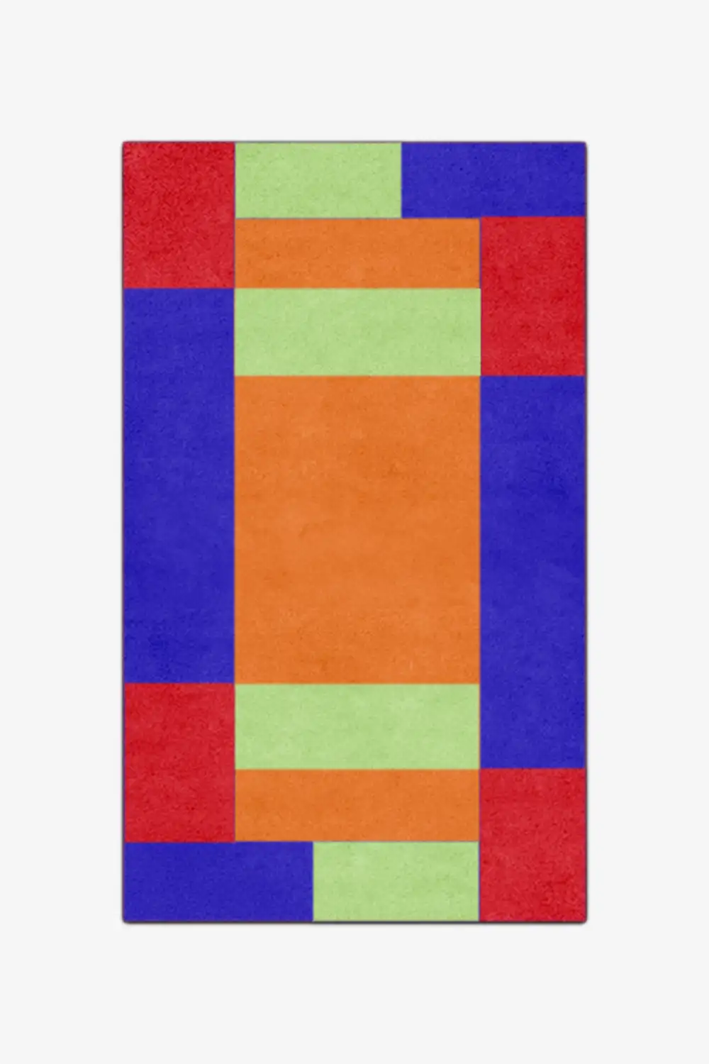 Colorful geometric patterned rug on a white background