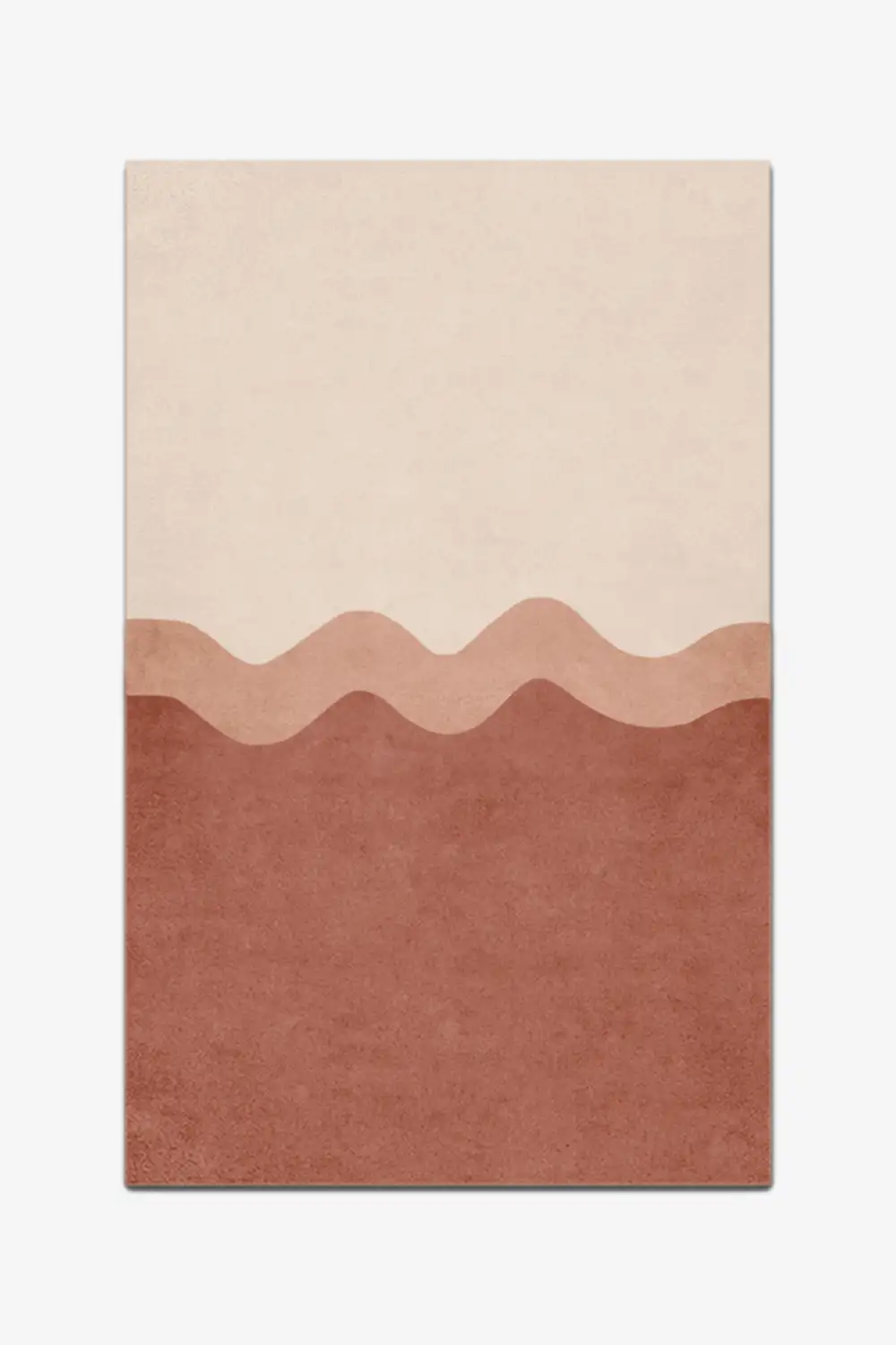 Rectangular rug with rust and cream a two-tone design on a white background