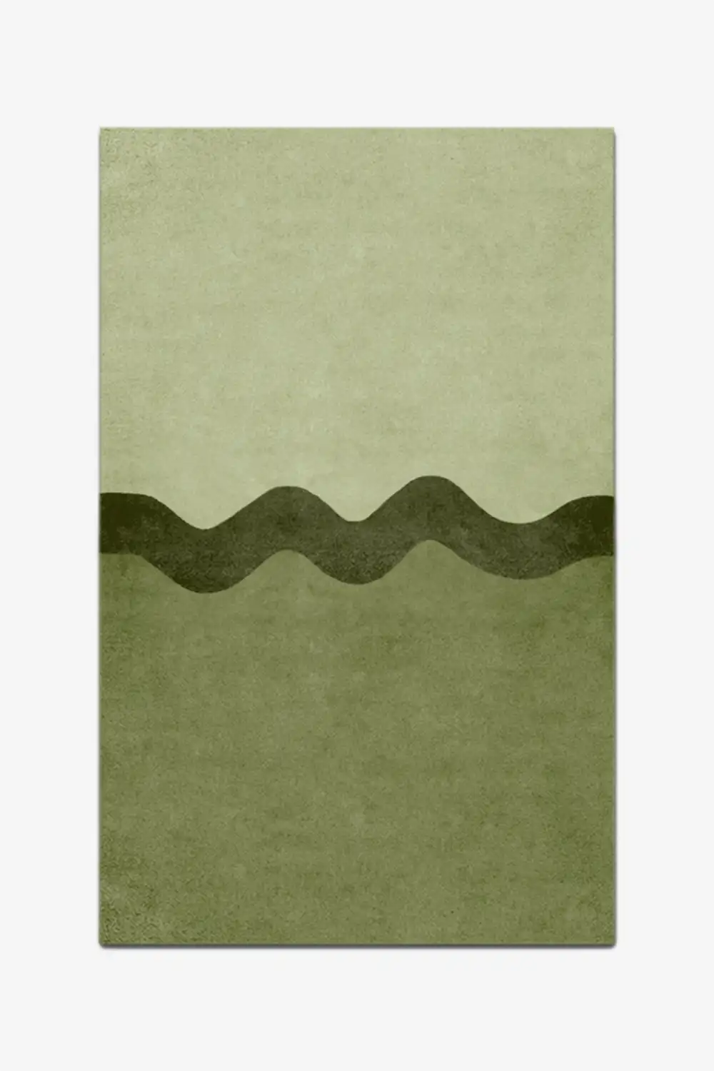 olive green rug with wavy stripe line design on a white background