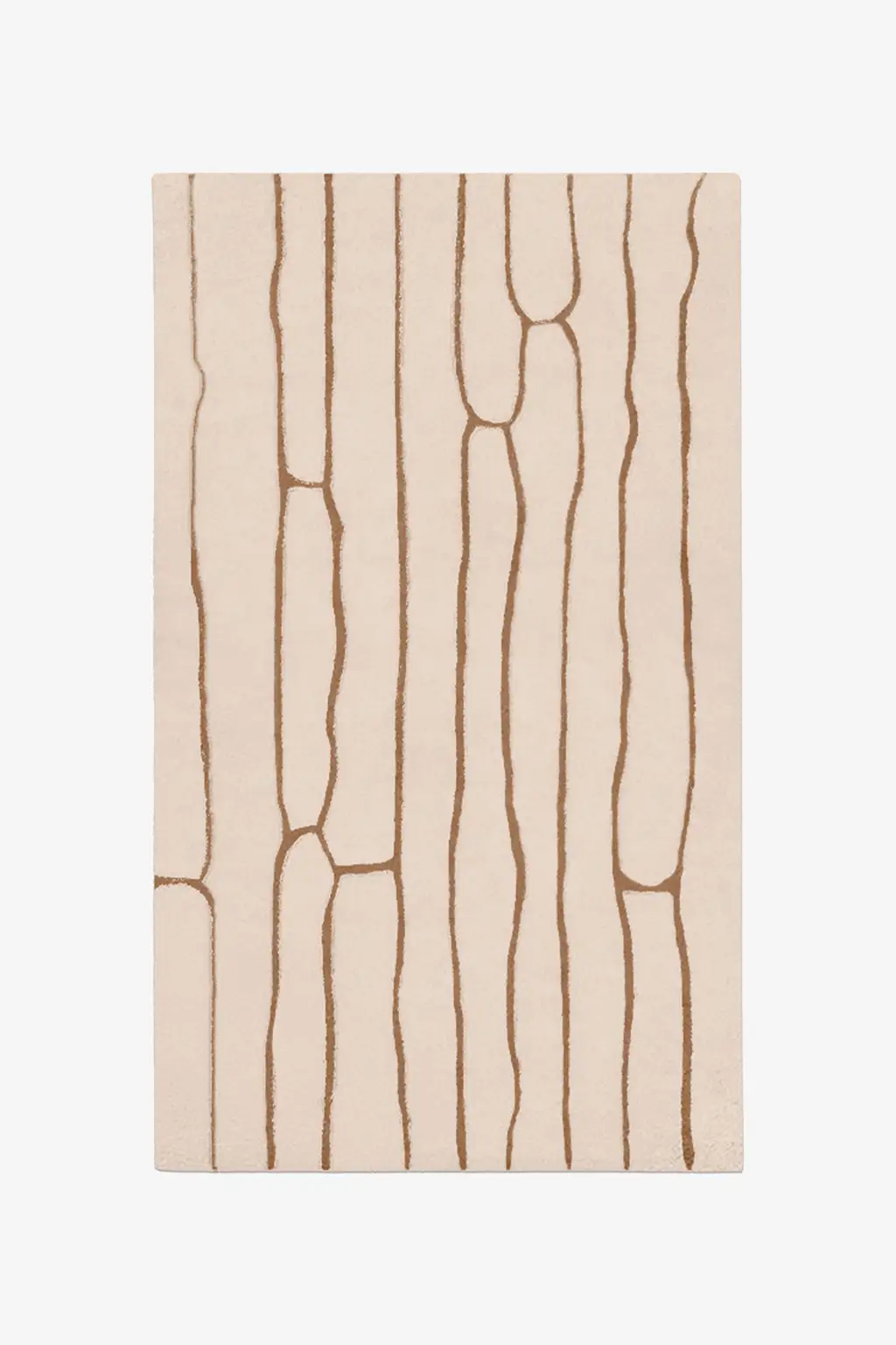 custom beige rug with brown abstract line pattern on a white background