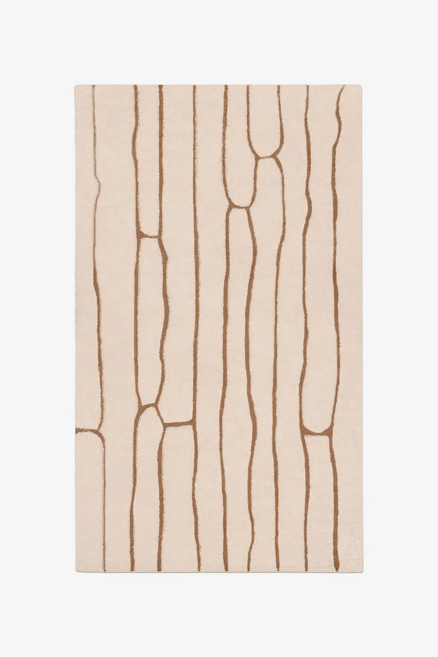 custom beige rug with brown abstract line pattern on a white background