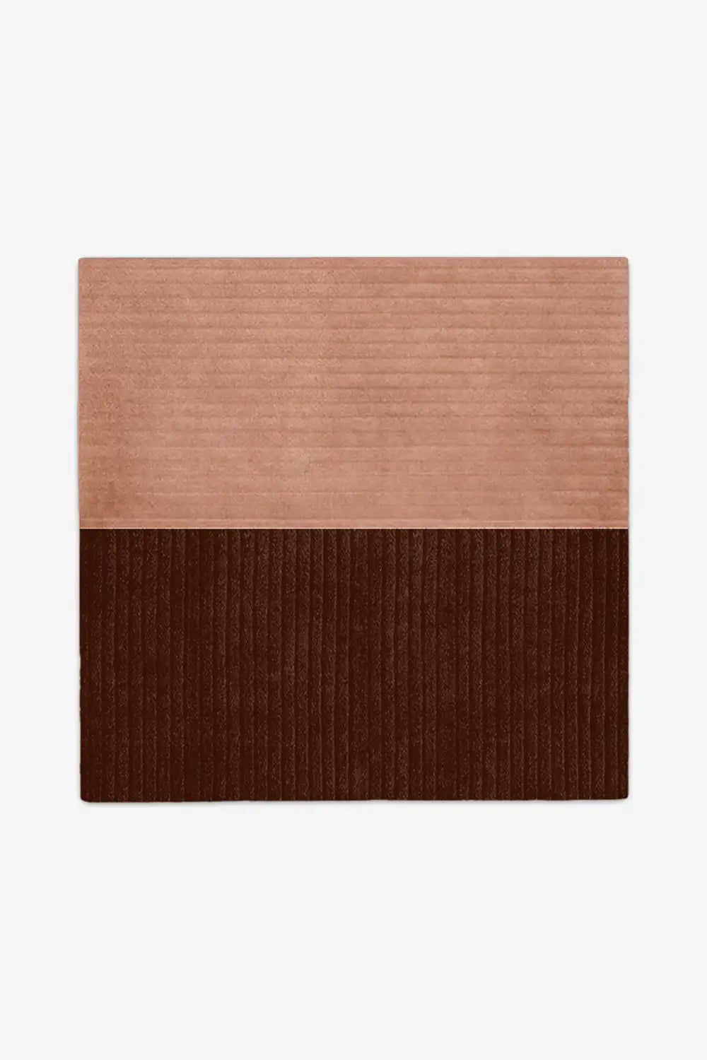 custom rug with two-tone design, upper part in beige and lower part in brown, on a white background.