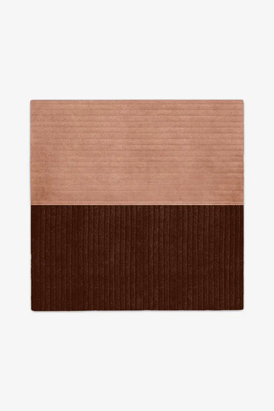 custom rug with two-tone design, upper part in beige and lower part in brown, on a white background.