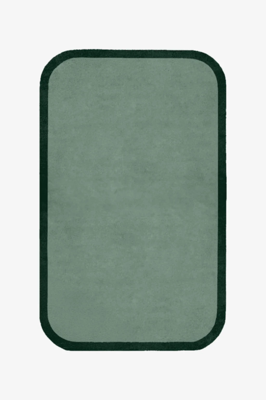Rectangular green rug with a black border on a white background