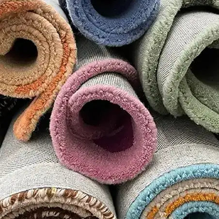 custom rugs rolled and stacked on top of each other, ready for shipping